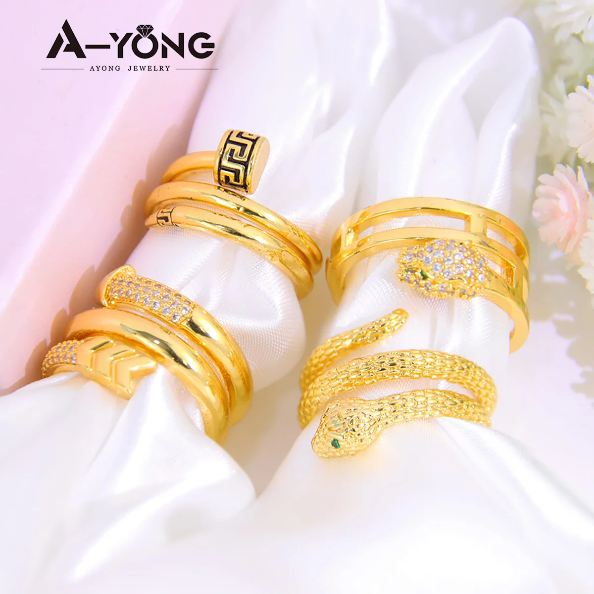 

Wholesale Ayong Jewelry Layered Ring 18k Gold Plated Vintage Snake Rings for Women