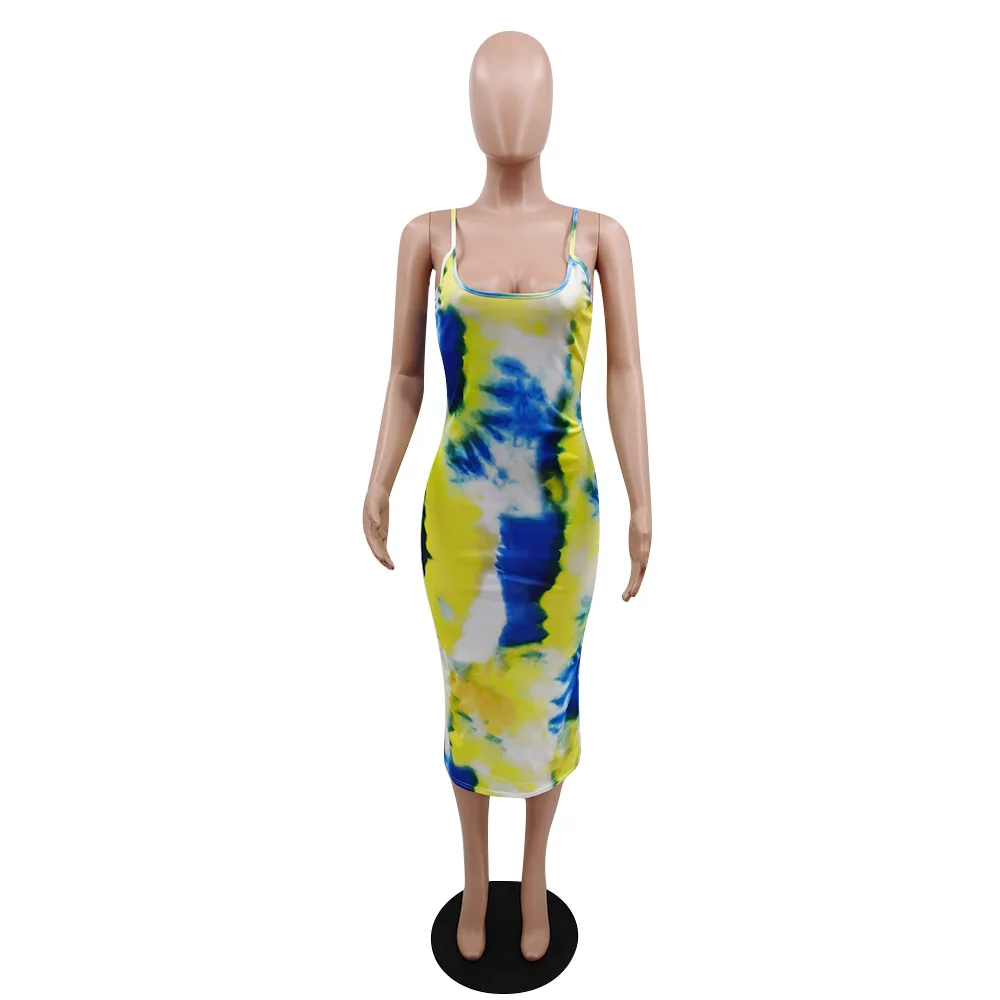 Summer Casual New sexy halter dress Loose Tie dye Sleeveless Maxi Dress Women plus size women clothing No accessories included