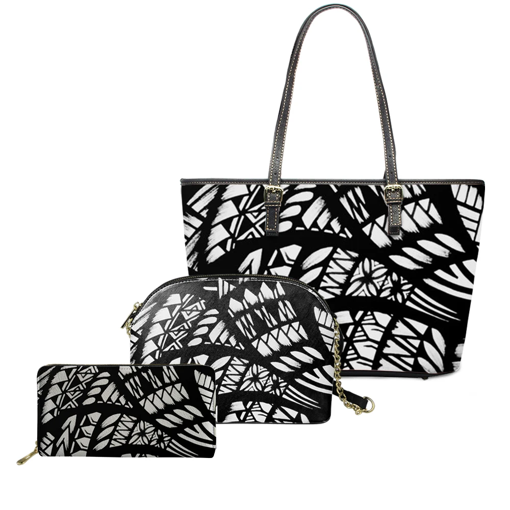 

Fashion 3 In 1 Shell Bags Women Handbags Custom Black And White Polynesian Tribal Sling Handbags For Women Purses And Handbags, Customized color