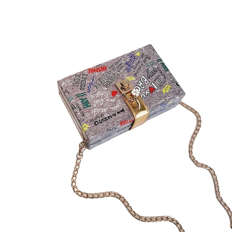 

Ladies leather messenger shoulder bag female fashion square graffiti handbag