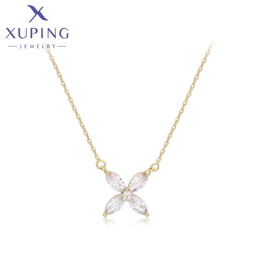 

X000772349 Xuping Jewelry Simple Fashion Jewelry Necklaces 14K Gold Color Exquisite Diamond Vintage Charming Women Necklaces