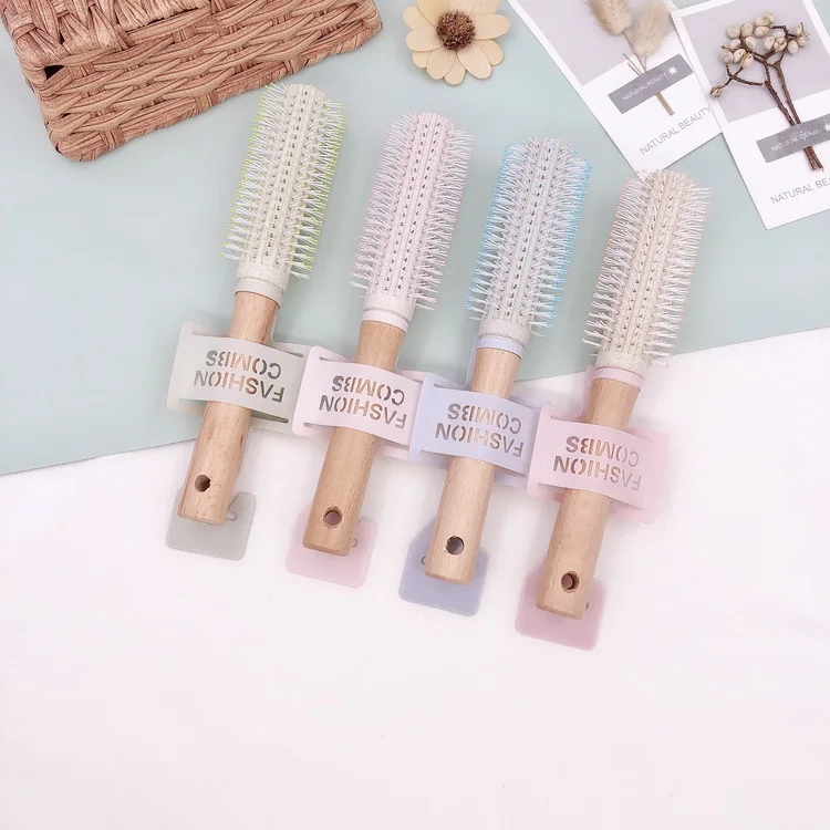 

Eco Friendly Round Shape Wheat Straw Nylon Bristle Handle Wood Hair Brush, Mixed color