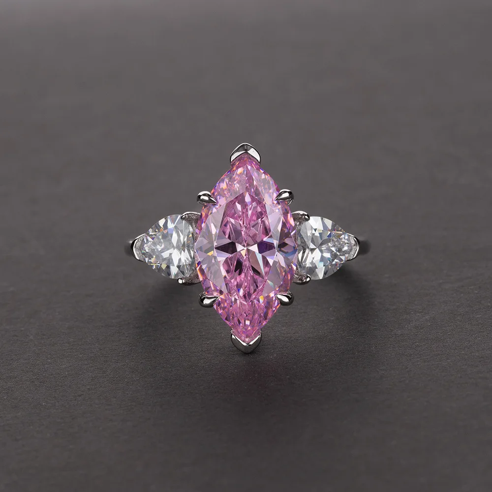 

Luxurious 6 carat flashing diamond antique for women S925 silver pink stone jewelry rings