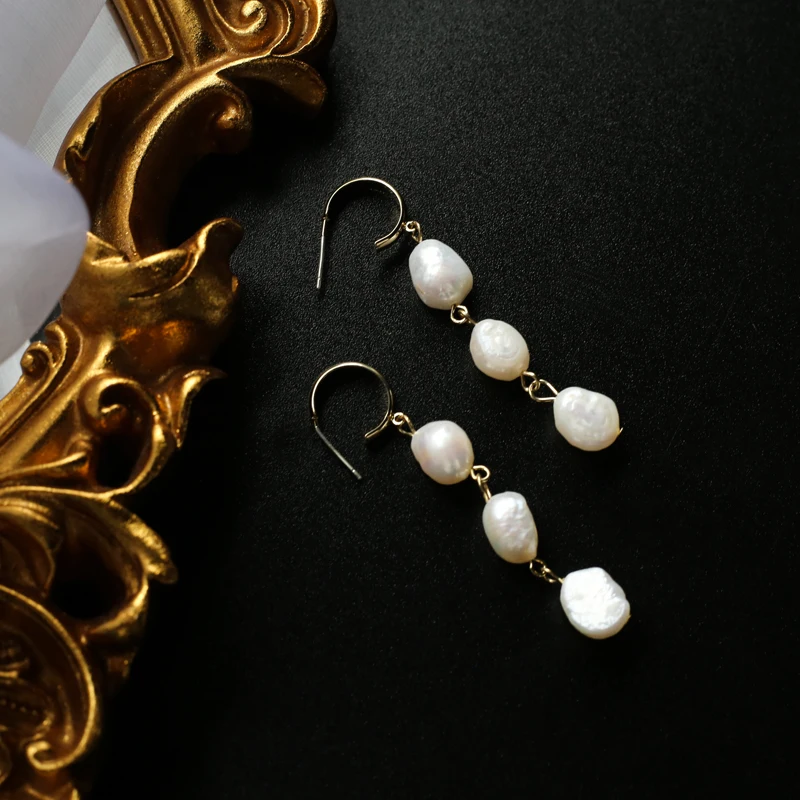 

Vershal French Style Gold Plated Freshwater Pearl Drop Earrings For Women, As pitcure