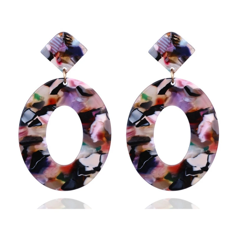 

ZHIYI Fashion Trendy Simple Colorful Leopard O Shape Oval Geometric Acrylic Acetate Dangle Earrings For Women, Picture
