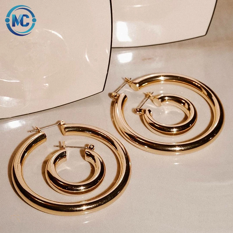 

Fashion Hollow Out Earring 18K Gold Plated Stainless Steel Tube Channel Hoop Earrings Jewelry