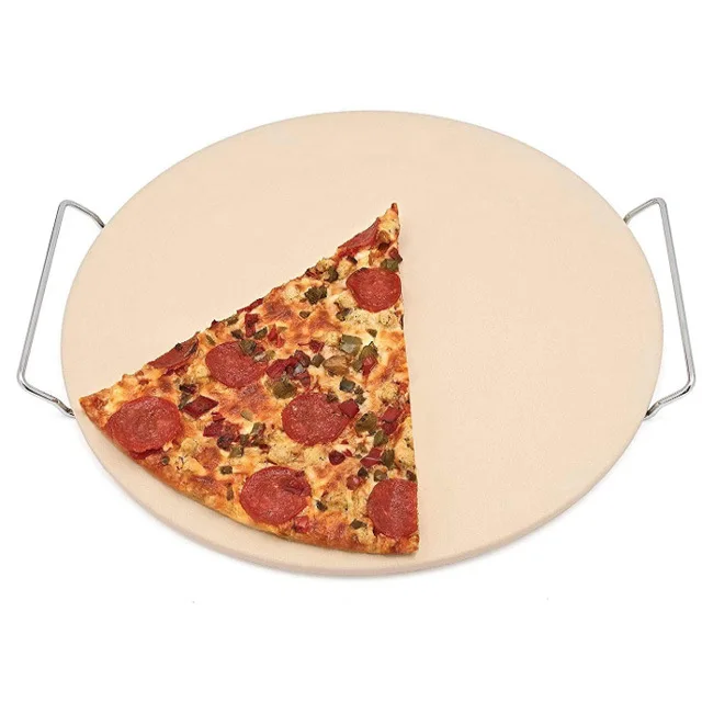 

Premium Round Baking  Pizza Stone Multipurpose Rack with Handles for Grill or Oven, As shown