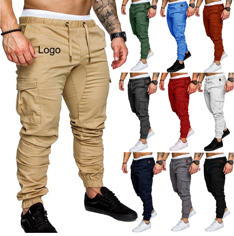 

2021 Most popular Solid color cotton track pants casual trousers fashion men's slim men's pants, 18