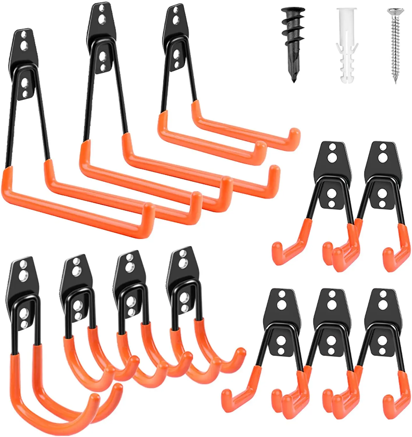 

Rustic Heavy Duty Utility Iron Steel Pvc Coating Garage Storage Utility Hooks 12-Pack Set, Black, orange, or as your require