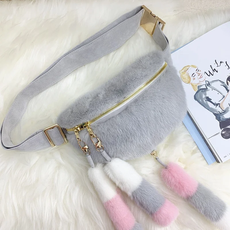 

Wholesale latest design women mink fur belt bag, Multi colour,custom color