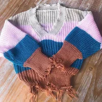 

2019 Wholesale Fashion Girls Toddlers Colorblock Distressed Sweaters