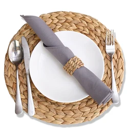 30cm Natural Water Gourd Hyacinth Woven Placemat Round Woven Rattan Pad Home Deco Coaster Dinning Rotin Wedding Table Mat