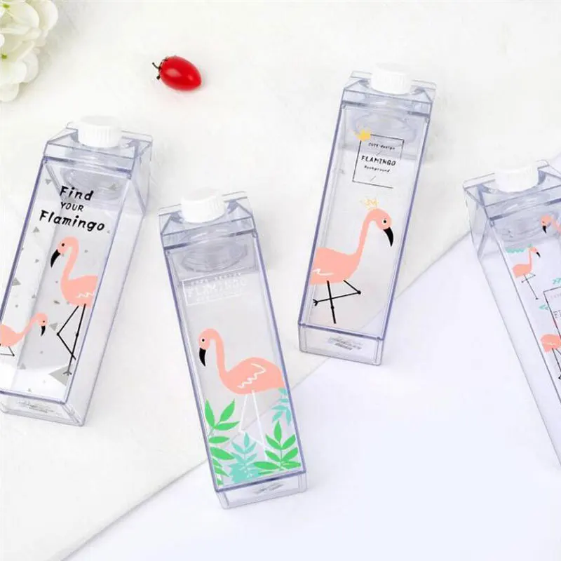 

OLERD Milk Carton Water Bpa free square Reusable Leakproof Transparent 500ml Clear plastic juice Bottle