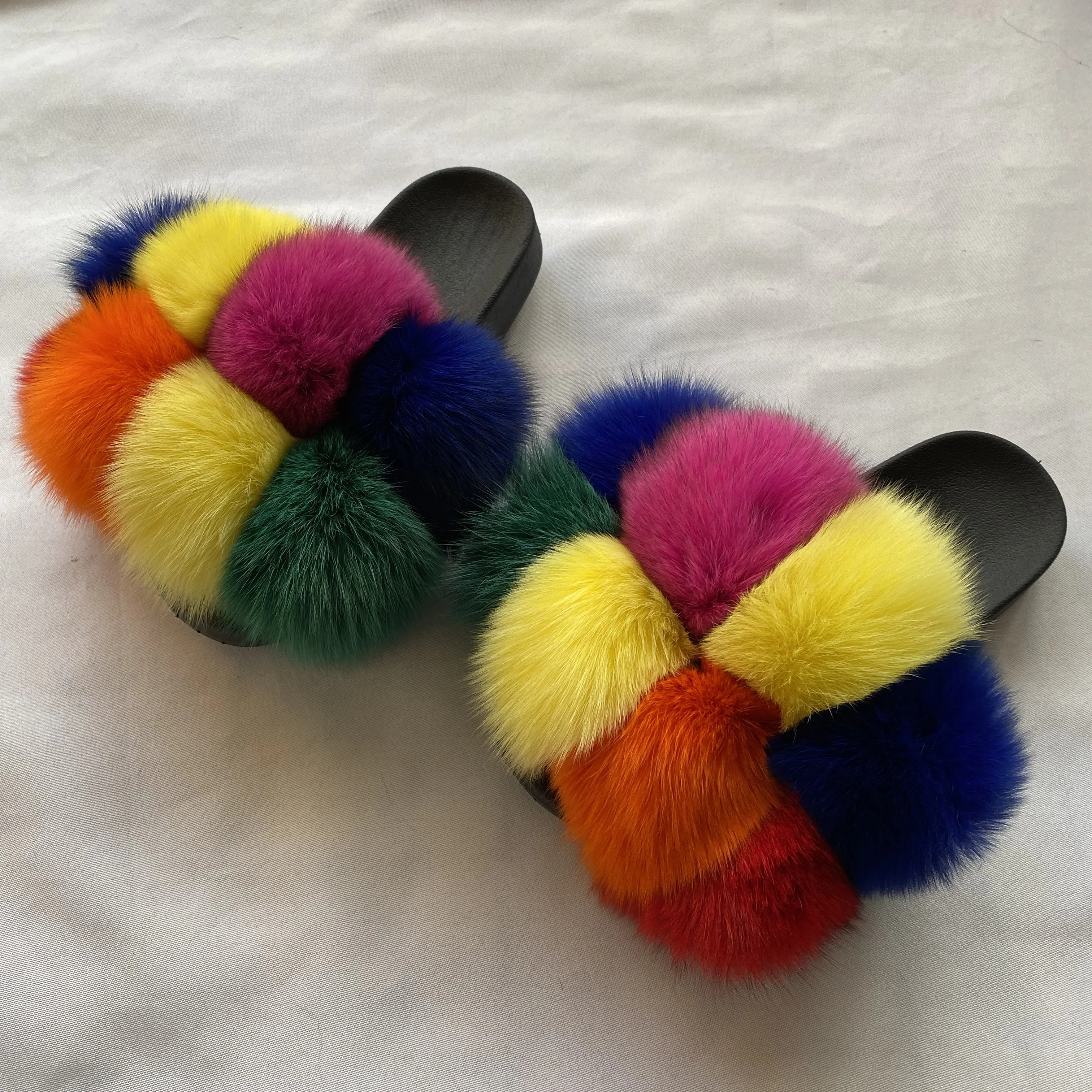 

8 fox fur balls for women and girls fur slippers slide