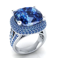 

Luxury Temperament Design Ring For Women Female Big Blue CZ Stone Ring Wedding Engagement Party Fashion Jewelry Gift