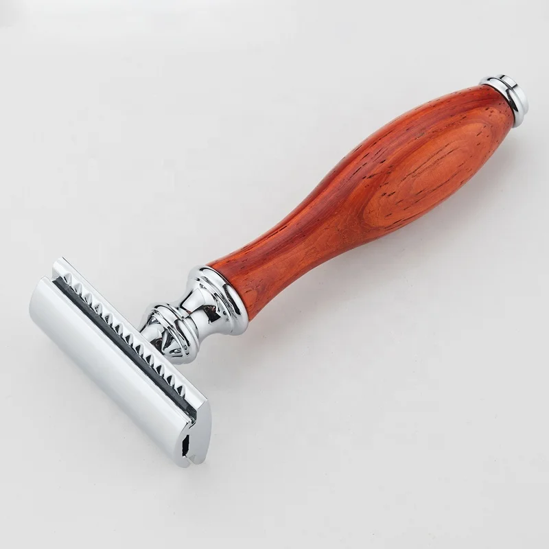 

Men's Double edge blade razor refreshment razor with rosewood wooden handle best shaving experience, Sliver