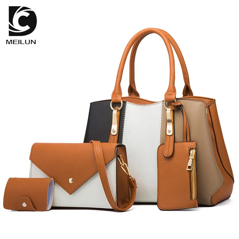

2021 New Design Luxury Pu Leather Ladies Hand Bags Set  4 In 1 Handbag Sets For Women, Multi colour