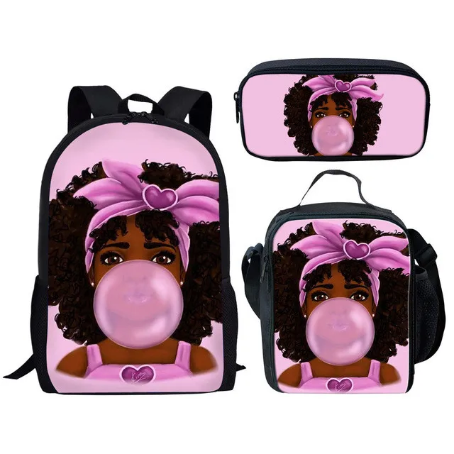 

3 Pcs/Set School Shoulder Bags Kids School Backpacks Bookbags African American Art Black Girls Print Mochila Escolar School+bags, Customized your own school backpack