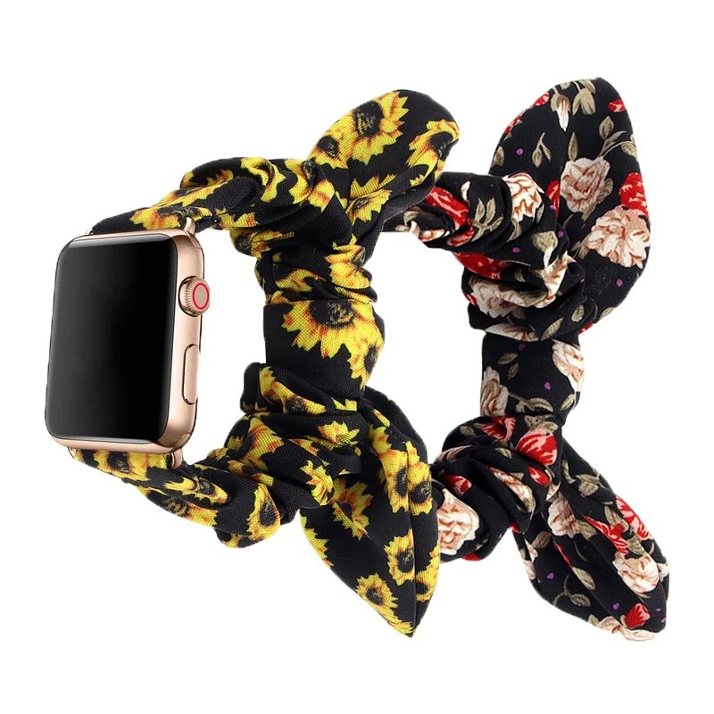 

BOW KNOT Wrist Band Strap For Apple Watch, Newest Scrunchie Elastic Watch Bands With Bunny Ears