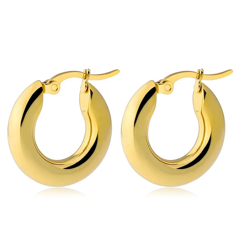 

2021 dubai earrings gold Minimalist Women Jewelry 316L Stainless Steel Hypoallergenic Chunky Thick Hoop Earrings, Steel color/gold color