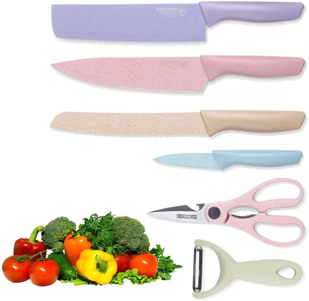 Colorful Kitchen Knives Set Of 6 Pieces,Nonstick Blades With High