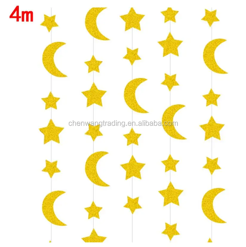4M Blue Paper Garland Star Moon String Banners Wedding Banner for Party ...