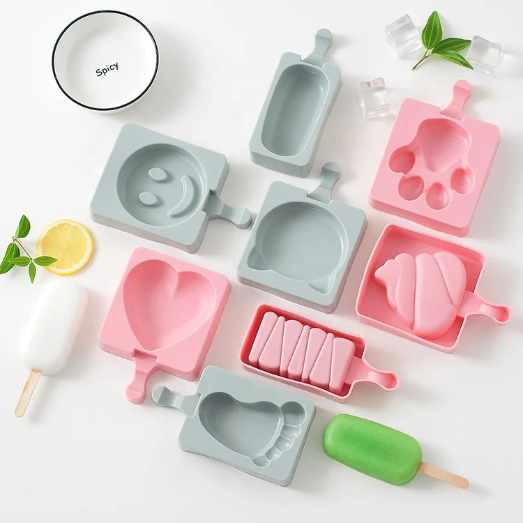 

Hand-made homemade ice cream silicone ice cream stick ice mold DIY mold popsicle mold free 20 sticks, Pink blue