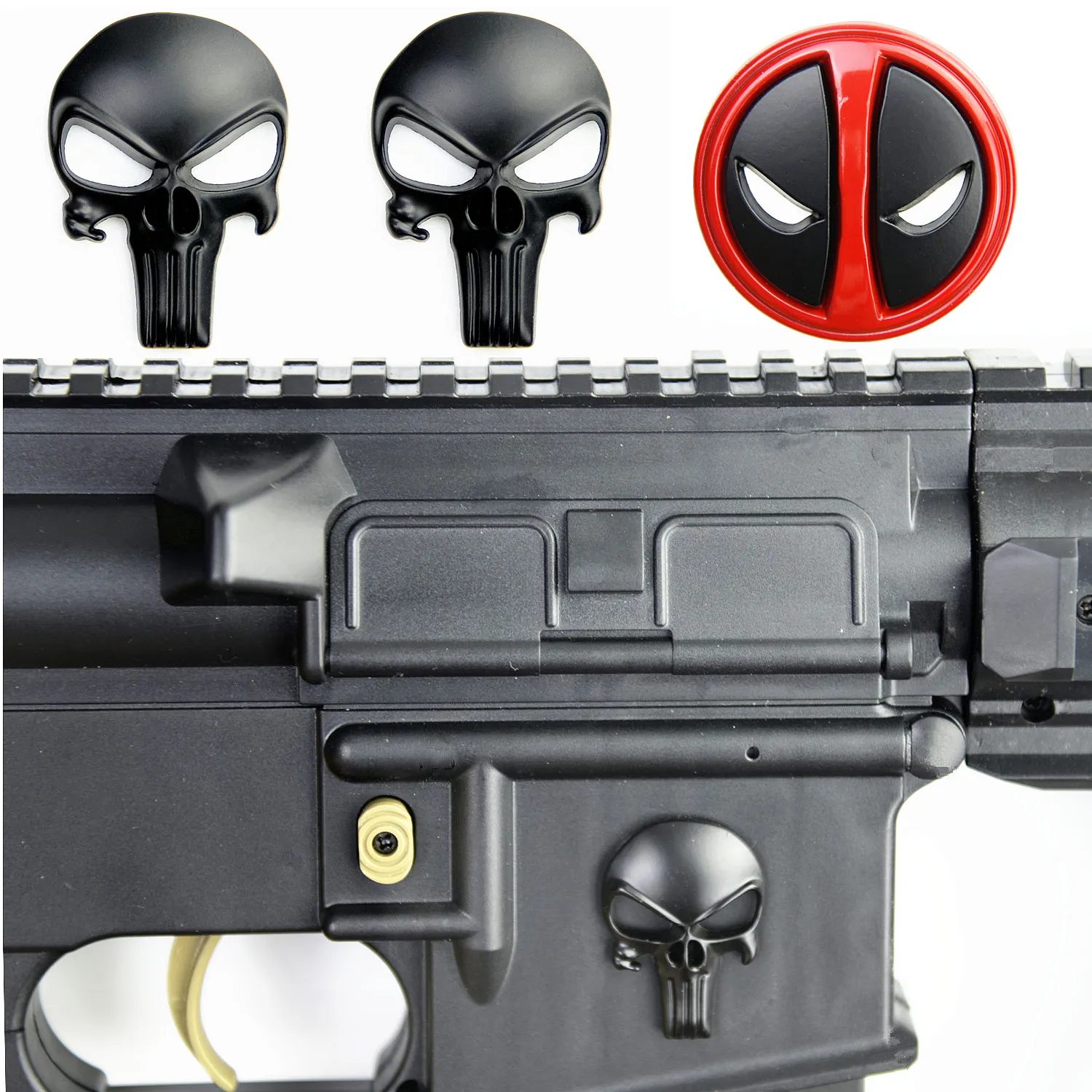 

3D Punisher Skull Deadpool Magwell Metal Badge Decal Sticker for AR15 AK47 M4 M16 Airsoft Rifle Pistol Gun Hunting Accessories