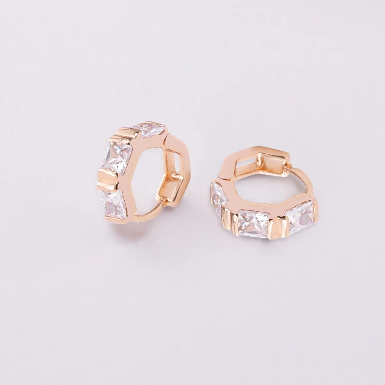 

YE10092 Italina Wholesale Clear Cubic Zirconia Rose Gold Plated Classic Simple Design 925 Sterling Silver Brass Clip Earrings, Pink