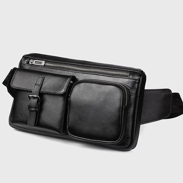 

Factory wholesale new style men's waist bag multi-pocket high-quality PU leather chest bag multi-function messenger bag, Black/brown