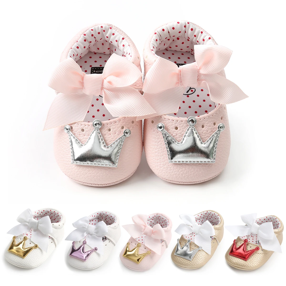 

Fashion dress rubber sole crown bowknot princess party crib baby girl shoes, 6 colors