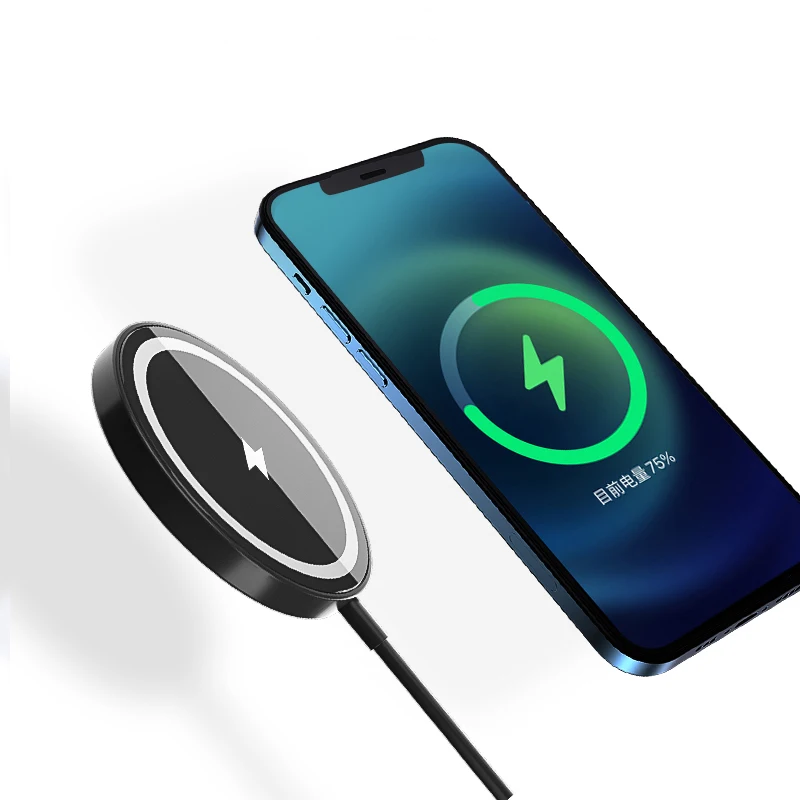 

New Arrivals 2021 Portable Black 15W Wireless Charger Pad Cargadores Magnetic Phone Wireless Charger For iPhone 12 Series, Black white