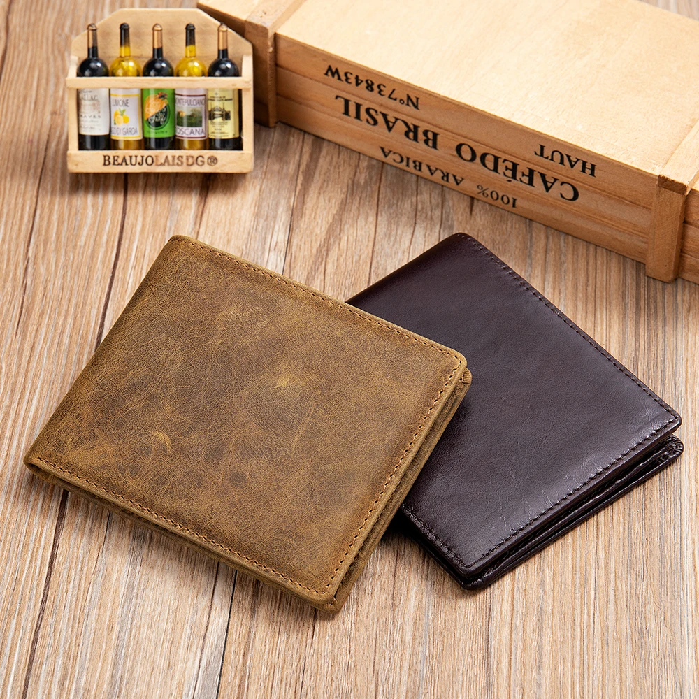 

Marrant men vintage crazy horse leather slim short wallet 7444 luxury men wallets leather genuine, Brown,coffee