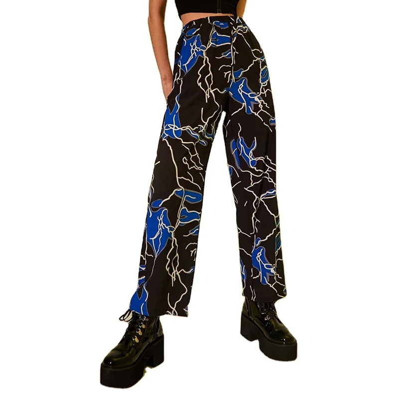 

GOTS And TUV Authoritative Attestation Fashion Factory Price Excellent Quality High Waist Graphic Print Wide Leg Pants, Picture color,customize