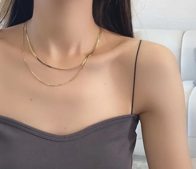 

2-6mm Stainless Steel Flat Snake Chain Necklace Jewelry Gold Herringbone choker Chain Necklace, Gold,rose gold,steel,etc