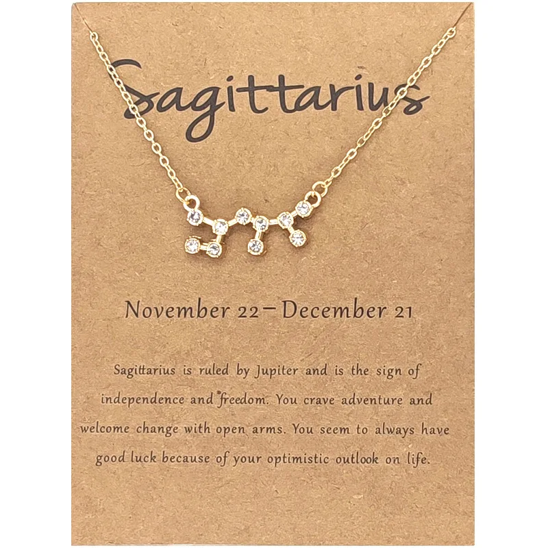 

Birthday Gift Gold Silver Color 12 Zodiac Necklace Crystal Rhinestone Astrology Constellations Necklace With Message Card