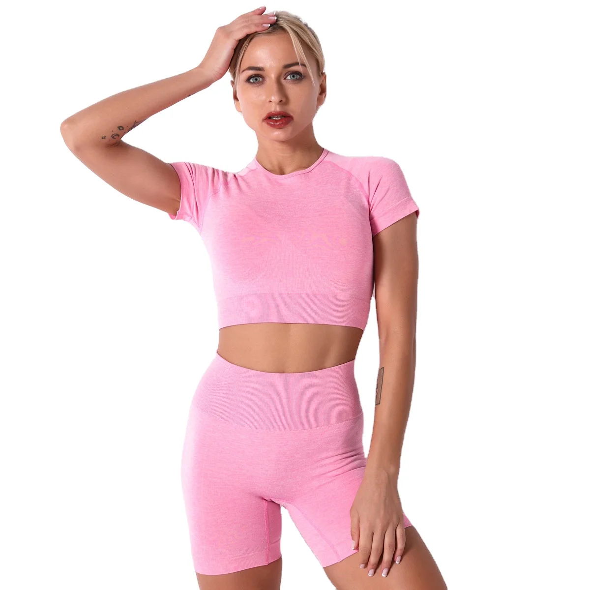 

Women fitness seamless high waist Sport workout clothing 2 Pieces Yoga Set Suit