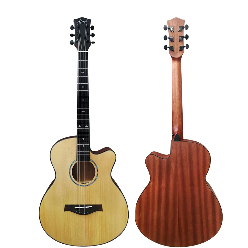 

Wholesale price OEM ODM Aiersi Brand custom made High Grade 40 41Size Solid Spruce Top Steel String Acoustic Guitar for sale