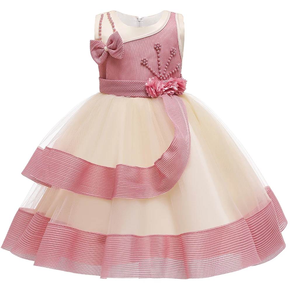 

2020 new design Fancy kids clothing party gowns kids flower girl dress L5182, Champagne,pink,light pink,red