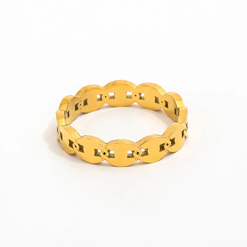 High End Tarnish-Free & Waterproof PVD Gold Plated Link Chain Stainless Steel Rings 18K Trendy Women's Party Gift Rings