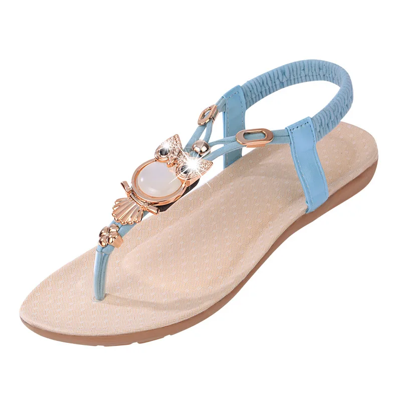 

SP300 Wholesale Bohemian Owl jeweled Flat Sandal casual beach sandals flip flop for female, Picture shows