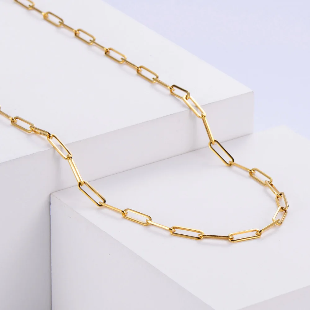 

Simple Style 4Mm Width Stainless Steel Square Flattened Long Cross Chain Necklace