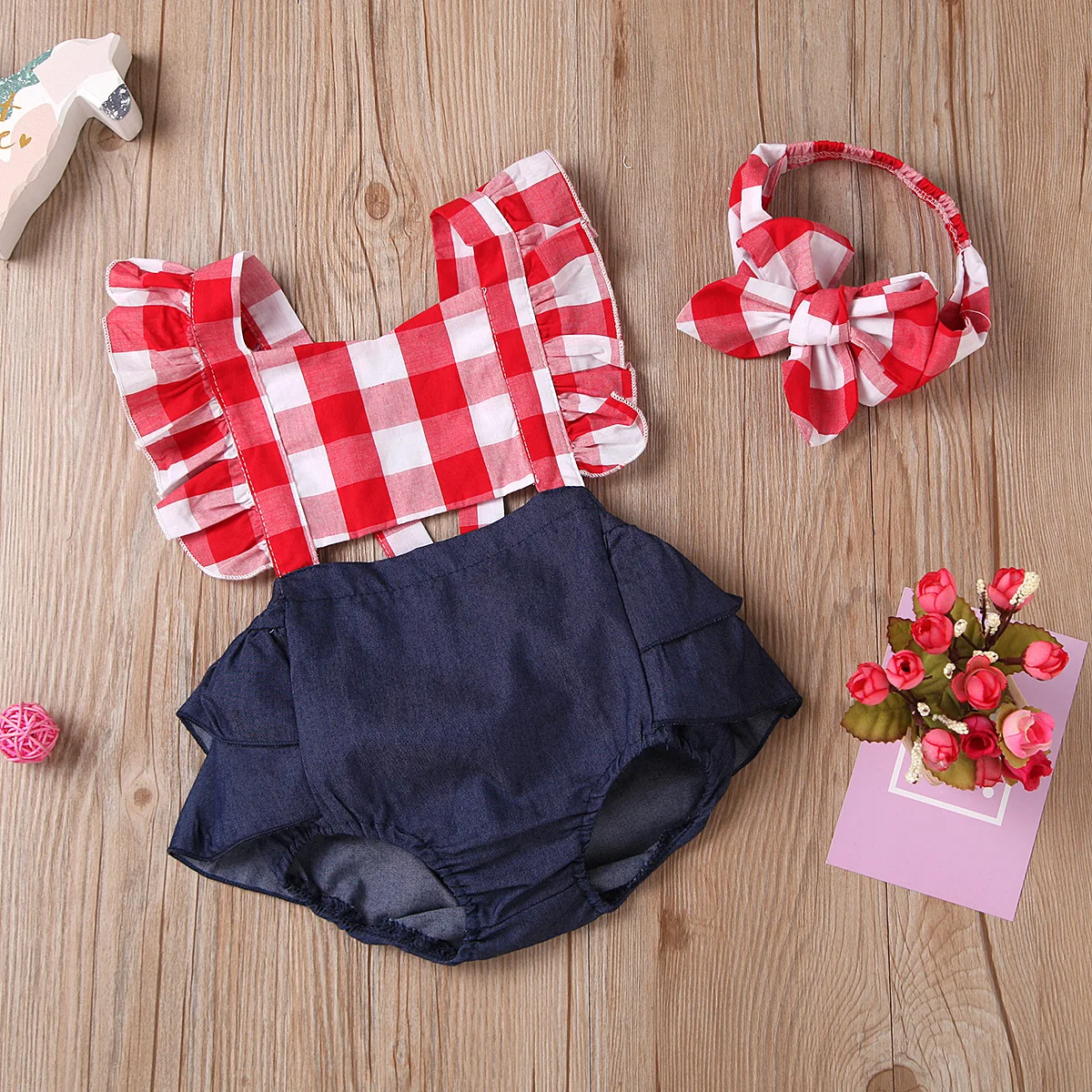 

Newborn Baby Girls Ruffles Sleeveless Bodysuit Romper Floral Suspender Shorts Baby Girls Cotton Outfits Clothes, Black red blue purple yellow