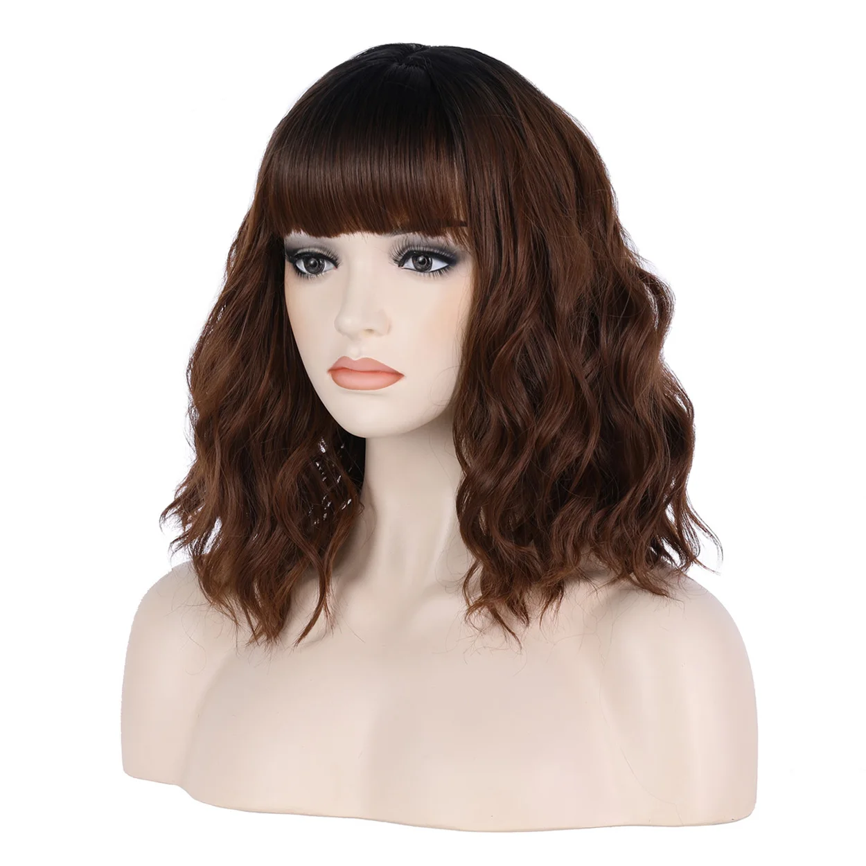 

Synthetic Short Wig with Bangs Natural Looking Heat Resistant Fiber Hair for Women Bob Curly Wig