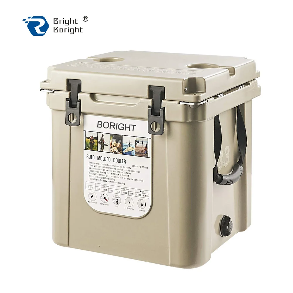 

factory wholesale 33QT insulated rotomolded food ice cooler box with bottle opener LLDPE PU material