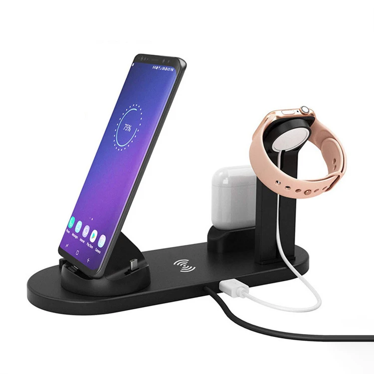

Amazon Fashion High Quality Multifunction Desktop Stand Wireless Charger 4 In 1 Mobile Phone Cell Holder Wireless Charger, Black/white/silver/rose gold/gray/gold