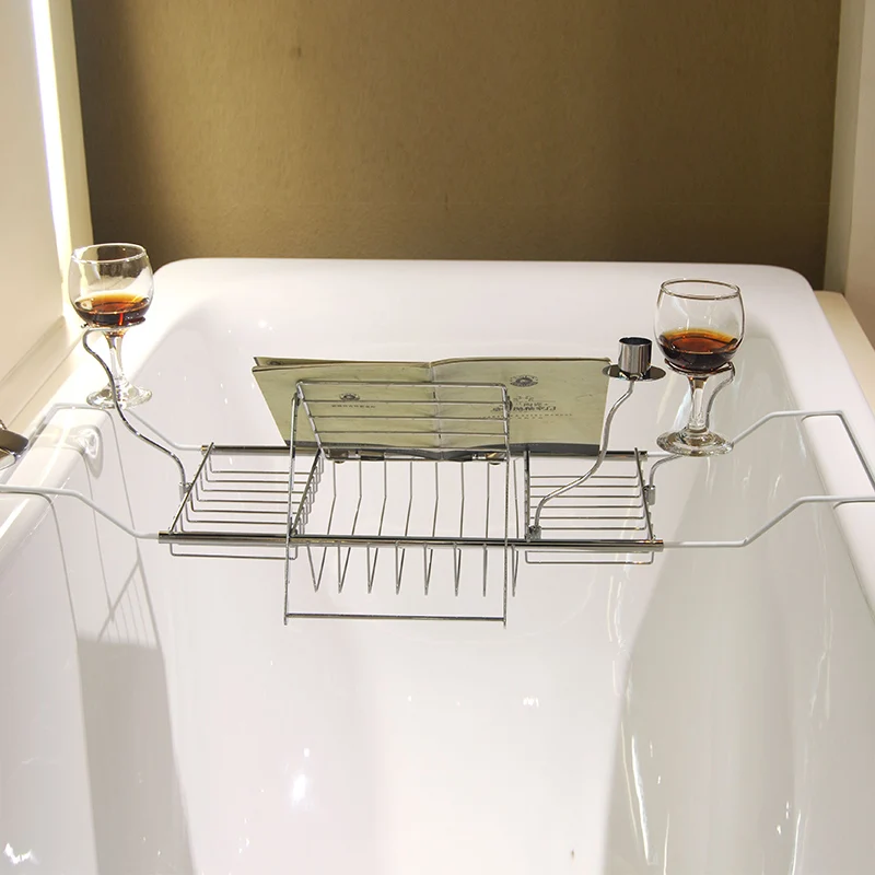 Minimalist Design Retractable Bathtub Tray Bath Bridge Rack With Wine