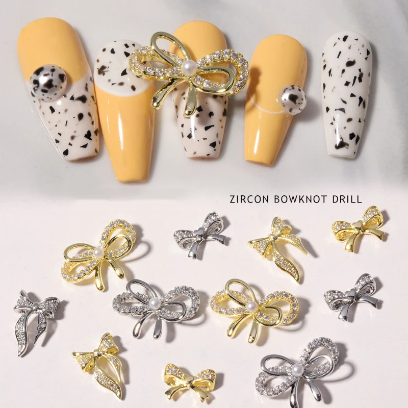 

Luxury Copper 3a Cubic Zircon Bling Bow Knot 3D Nail Art Finger Nail decorated Beauty Nail Sticker Fashion Accessory for Women