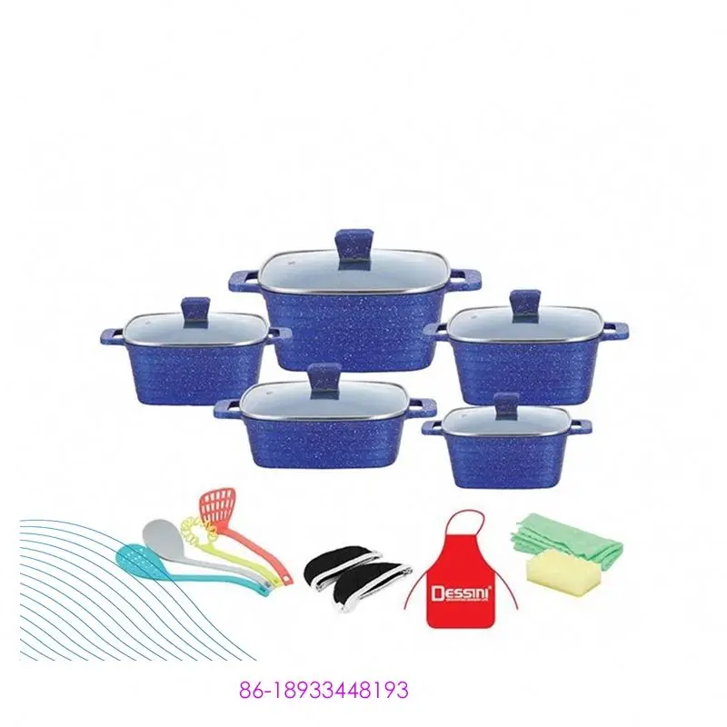 

Hot Kitchen Combination Pot Set Non-Stick Of 19 Square Stripes, Blue pink brown purple