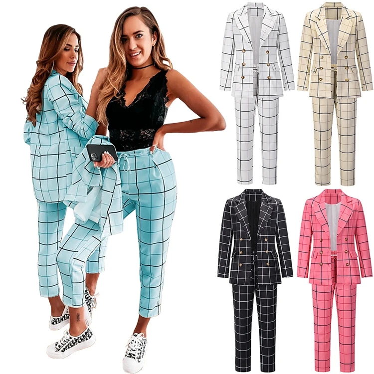 

KCYA 2021 plaid suit jacket adult casual double-breasted suit jacket women jacket suit
